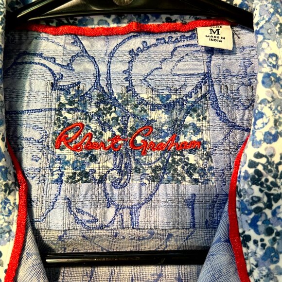 Robert Graham Blue & White Paisley/Floral Jacquard 100% Cotton Button-Up SZ Med - Picture 2 of 8